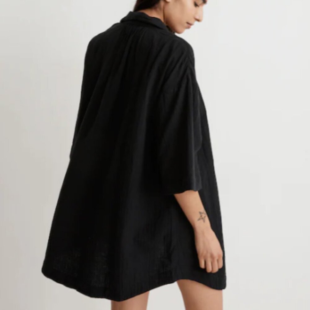 Madewell Crinkle Cotton Cover-Up Shirtdress Black Large NWT Oversize Minimalist - Picture 2 of 11